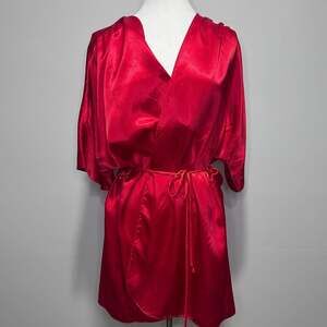 Vintage California Dynasty Red Satin Silky Kimono Robe